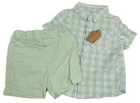 2Set - Světlemodro/zeleno-biela kockovaná košile + svetlozelené chino plátenné kraťasy PRIMARK