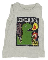 Světlešedý melírovaný nátělník s dinosaurom Tu