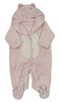 Svetloružová -biela plyšová kombinéza s kapucí - mačička Matalan