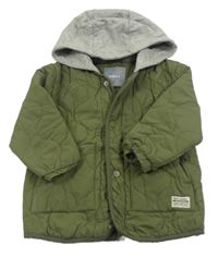 Khaki prešívaná šušťáková zateplená bunda s nášivkou a kapucňou zn. Next