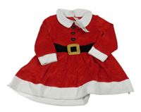 Nové - červeno-biele zamatové vianočné šaty s golierikom zn. F&F