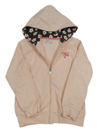 Broskvová prepínaci mikina s vtáčikom a kapucňou