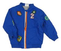 Safírový šusťákový jarní bomber s nášivkami F&F