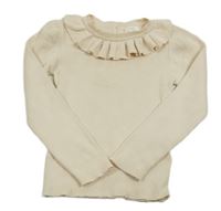 Smotanový rebrovaný sveter s volánikom Next