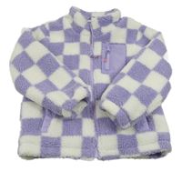 Levandulovo-biela kockovaná huňatá zateplená bunda Tu