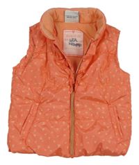Lososová prešívaná šušťáková zateplená vesta so srdiečkami a volánikmi Topomini