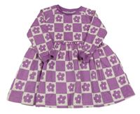 Levandulovo-bílé kostkované květované teplákové šaty Tu