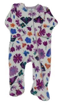 Bílo-lila plyšová kombinéza s kvietkami a můrami Nutmeg