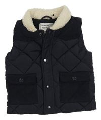 Tmavomodrá prešívaná šusťákovo/manšestrová zateplená vesta Matalan