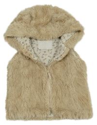 Smotanová kožušinová podšitá vesta s kapucňou s uškami NUTMEG