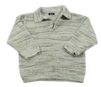 Šedo-bílo-hnědý melírovaný žebrovaný oversize svetr s límečkem Next