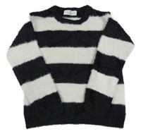 Černo-bílý pruhovaný chlupatý svetr H&M