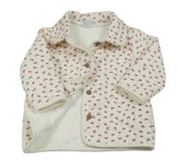 Smetanový prošívaný vyteplený kabátek s kvietkami a golierikom F&F