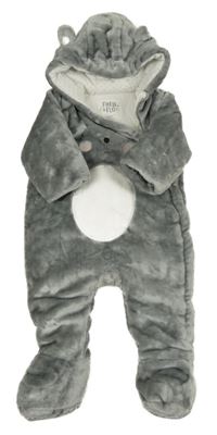 Sivá plyšová zateplená kombinéza s kapucňou s uškami F&F