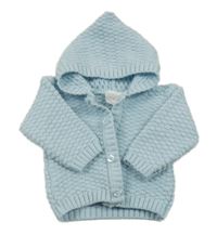 Světlemodrý vzorovaný pletený propínací svetr s kapucí NURSERY TIME