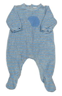 Modro-sivý pruhovaný zamatový overal s ježečkem tutto piccolo