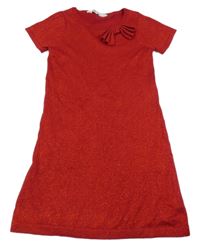 Červené melírované svetrové šaty s mašlou a trblietkami H&M