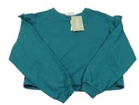 Nové - petrolejová oversize crop mikina s volánikmi H&M