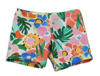 Bílé nohavičkové plavkové kalhotky s kytičkami a lístečky MANGUUN