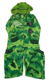 Zelená army plyšová kombinéza s dinosaury - Jurský svět a kapucí