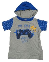 Šedo-cobaltově modré melírované tričko s ovladačem a kapucí Pink&Blue