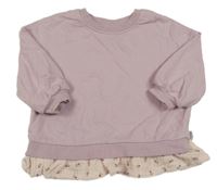 Svetlofialová oversize mikina so svetloružovým mušelínovým volánikom s kvietkami Next