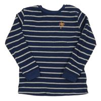 Tmavomodro-bílo/světlešedé pruhované rebrované tričko s palmou M&S