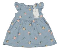 Nové - modrošedé šaty s růžemi a volánky H&M