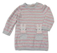 Šedo/melírovano-ružové pruhované svetrové šaty so zajačikmi PRIMARK