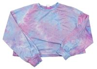 Modro-ružové batikované crop tričko Shein