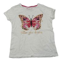 Biele tričko s motýlom s nápismi Primark