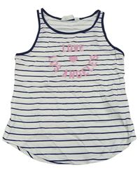 Bielo-tmavomodrý pruhovaný crop top s nápisom a srdcem H&M