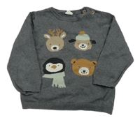 Tmavosivý melírovaný sveter so zvířaty H&M