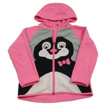 Neónově ružovo-sivo-čierna fleecová prepínaci mikina s tučňákem a kapucňou H&M