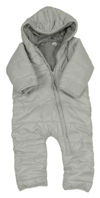 Šedá šusťáková zateplená kombinéza s kapucí