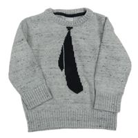 Sivý melírovaný sveter s kravatou C&A