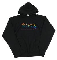 Čierna mikina s trblietavým nápisom a kapucňou Gildan