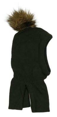 Khaki pletená kukla s bambulí