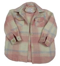 Krémovo-růžovo-modrá kostkovaná košilová bunda Primark