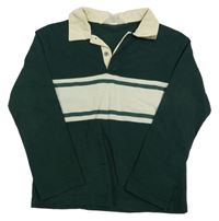 Tmavozeleno-béžové polo triko s pruhy H&M
