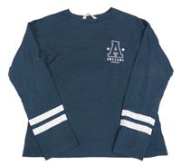 Tmavomodré tričko s písmenem Mango