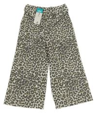 Nové - Bielo-tmavosivé culottes nohavice s leopardím vzorom a opaskom Matalan