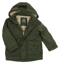 Khaki šusťáková zateplená bunda s kapucí C&A