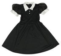 Kostým - Černé šaty s pavučinami a límečkem