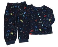 Tmavomodré plyšové pyžamo s planetami a raketami Primark