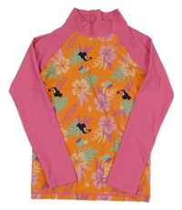 Oranžovo-růžové UV triko s listy a tukany Kuniboo