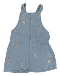 Modré rifľové na traké šaty s výšivkami zvířat F&F