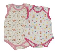 2x bílé body - se srdíčky + s motýly a dívkami