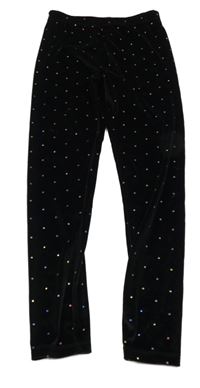 Čierne bodkovaná é zamatové legíny Nutmeg