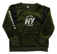 Khaki chlpatá mikina s nápisom